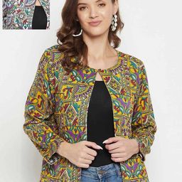 Color Cocktail Women Reversible Abstract Printed Collarless Jacket-29