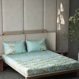 DDECOR Live beautiful Turquoise Cotton Floral 210 TC Double Flat Bedsheet with 2 Pillow Covers-image-50
