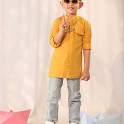 VASTRAMAY Boys Mustard Cotton Self Full Sleeves Shirts-7