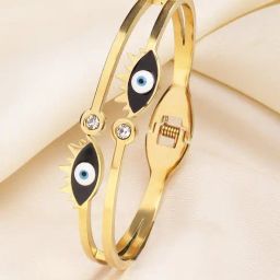 Karatcart Gold-Plated Black Evil Eye Enamel Bangle-Style Bracelet For Women-picture-28