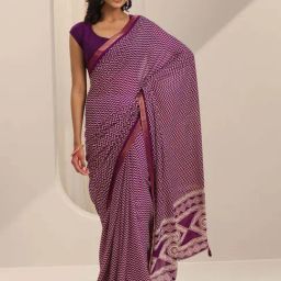 Libas Wine Chevron Pattern Saree with Unstitched Blouse-picture-35