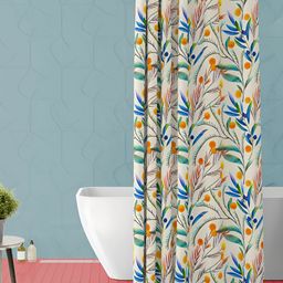ArtzFolio Cream & Blue Floral Printed Waterproof Shower Curtain-image-50