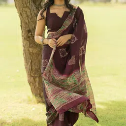 KALINI Tie and Dye Poly Chiffon Block Print Saree-picture-2