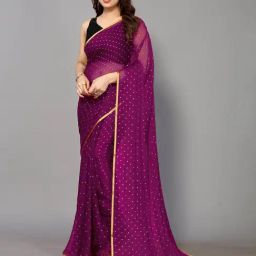 FABMORA Purple Chiffon Embellished Saree With Unstitched Blouse-image-23