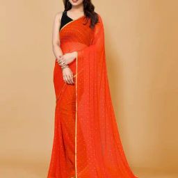 FABMORA Orange Chiffon Embellished Saree With Unstitched Blouse-image-20