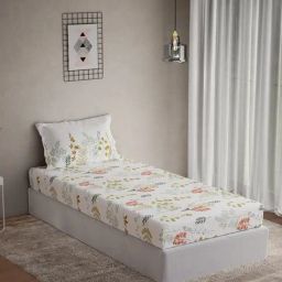 DDECOR Live beautiful Orange Cotton Floral 144 TC Single Flat Bedsheet with 1 Pillow Cover-4