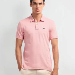 Arrow Sport Pink Cotton Regular Fit Texture Polo T-Shirt-image-52