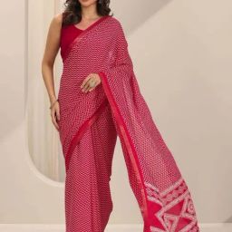 Libas Red Chevron Pattern Saree with Unstitched Blouse-picture-13