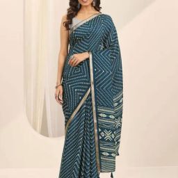 Libas Teal Ethnic Motifs Print Saree with Unstitched Blouse-picture-27