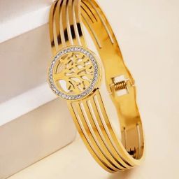 Karatcart Gold-Plated White Cubic Zirconia Studded Bangle-Style Bracelet For Women-image-25
