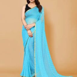 FABMORA Sky Blue Chiffon Embellished Saree With Unstitched Blouse-picture-11
