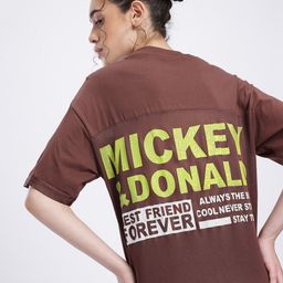 glitchez Mickey & Donald Typography Print Drop-Sleeves Oversized T-shirt with Mesh Inserts-image-12
