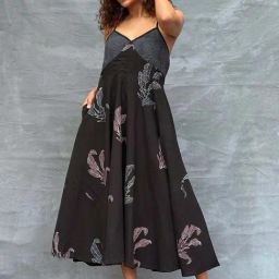 Chidiyaa Black Soil Wildflower Whispers Blockprinted Cotton Dress-image-22