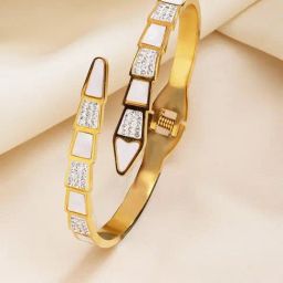 Karatcart Gold-Plated White Cubic Zirconia Studded Bangle-Style Bracelet For Women-31