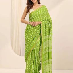 Libas Light Green Floral Print Saree with Unstitched Blouse-image-49