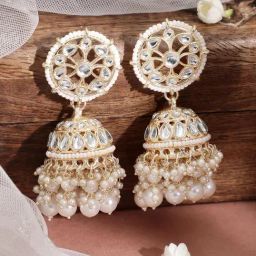 Rubans White Kundan Studded Jhumki Earring-picture-25