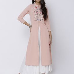 Vishudh Women Peach-Coloured Embroidered Straight Kurta-image-48