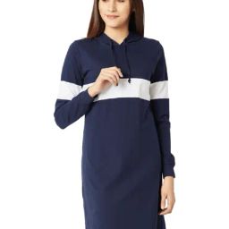 Miss Chase Navy & White Above Knee Hooded Dress-image-45