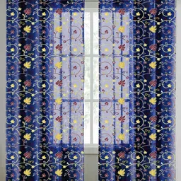 Aura Navy Blue & Yellow Set of 2 Embroidered Sheer Long Door Curtain-picture-29