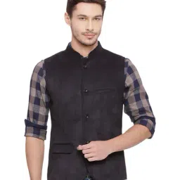 Basics Black Sleeveless Mandarin Collar Waistcoat-image-53