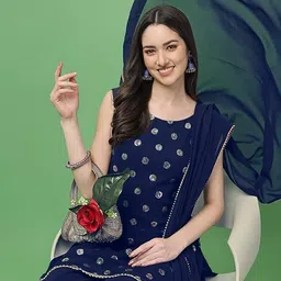 PARROT CREATION Women Ethnic Motifs Embroidered Regular Sequinned Kurti with Sharara & With Dupatta image 4