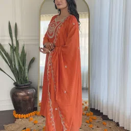 S.K.C Women Ethnic Motifs Embroidered Regular Kurta with Trousers & With Dupatta image 4
