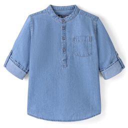 Pine Kids 100% Cotton Full Sleeves Denim Kurta Shirt - Blue-image-55