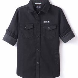 Ruff Woven Denim Full Sleeves Solid Shirt - Black-image-20