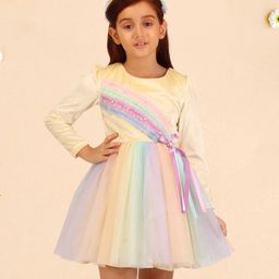 Cutecumber Full Sleeves Ombre Shimmer Detailed Dress - Cream-picture-16