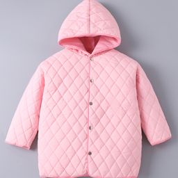 Kookie Kids Full Sleeves Padded Hooded Jacket with Solid Colour & Quilted Design - Pink-image-107