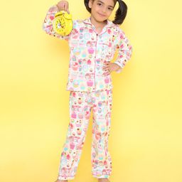 Knitting Doodles Pure Cotton Woven Full Sleeves Cupcakes Printed Coordinating Shirt & Pajama Set - Pink-image-73
