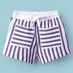 Olio Kids Cotton Knit Above Knee Length Shorts With Stripes - Purple-image-53