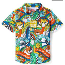 Babyhug Cotton Knit Half Sleeves Shirt with Smiley & Tiger Print - Green-image-68