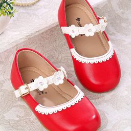Cute Walk by Babyhug Ballerina With Buckle Closure & Floral Applique - Red-picture-3