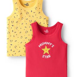 Doodle Poodle 100% Cotton Single Jersey Knit Sleeveless Vests With Text Print Pack Of 2 - Snapdragon Yellow & High Risk Redmelange-image-13