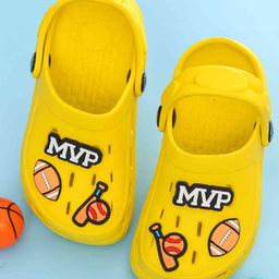 Yellow Bee Sports Themed Applique Detailed Perforated Slingback Clogs - Yellow-picture-14