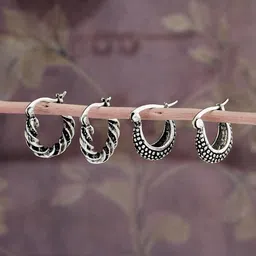 Sangria Set of 2 German Silver Silver-Plated Circular Shaped Hoop Earrings-12