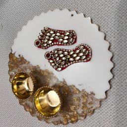 Nutts White Resin Art Platter With Laksmi Foot & Roli Chawal Bowl-46
