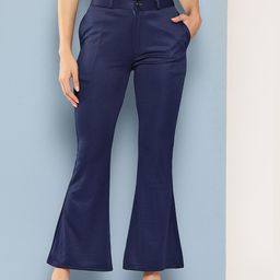 Roadster Women Navy Blue Solid Crepe Trousers-image-39