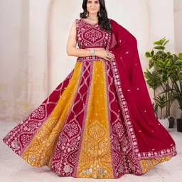 MISS CLOTHING Floral Embroidered Sequinned Unstitched Lehenga & Blouse With Dupatta-picture-26