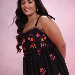 DressBerry Curve Floral Embroidered Pure Cotton A-Line Dress-image-97