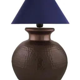 Homesake Copper Antique Hammered Pitcher Table Lamp with Blue Shade (Bulb Included) - Set of 1 image 3