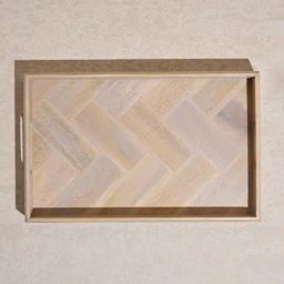 Westside Home Beige Chevron Design Wooden Tray - Large-47