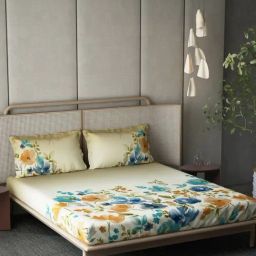 DDECOR Live beautiful Beige Cotton Floral 210 TC Double Flat Bedsheet with 2 Pillow Covers-42