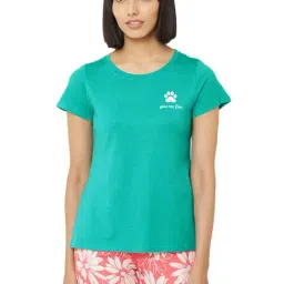 Soie Teal Green Textured T-Shirt-image-25