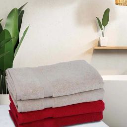 Bianca Paradiso Beige & Red 100% Cotton 500 GSM Bath Towels - Set of 4-image-1