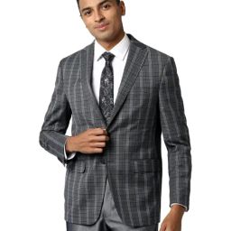 Peter England Grey Slim Fit Checks Blazer-image-27