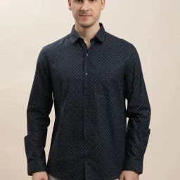 Turtle Blue Cotton Slim Fit Printed Shirt-image-86