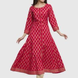 YASH GALLERY Pink Cotton Printed A Line Kurta-picture-17