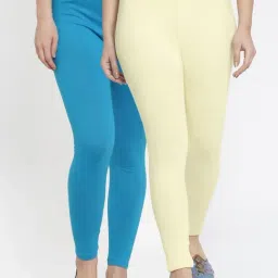 Gracit Blue & Cream Mid Rise Leggings - Pack Of 2-image-61